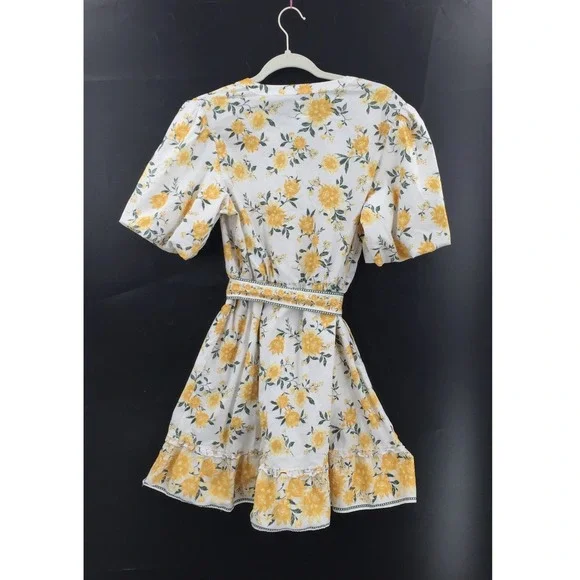Joie White yellow floral puff sleeve mini dress Azaleia spring summer flirty 10 - Picture 10 of 16